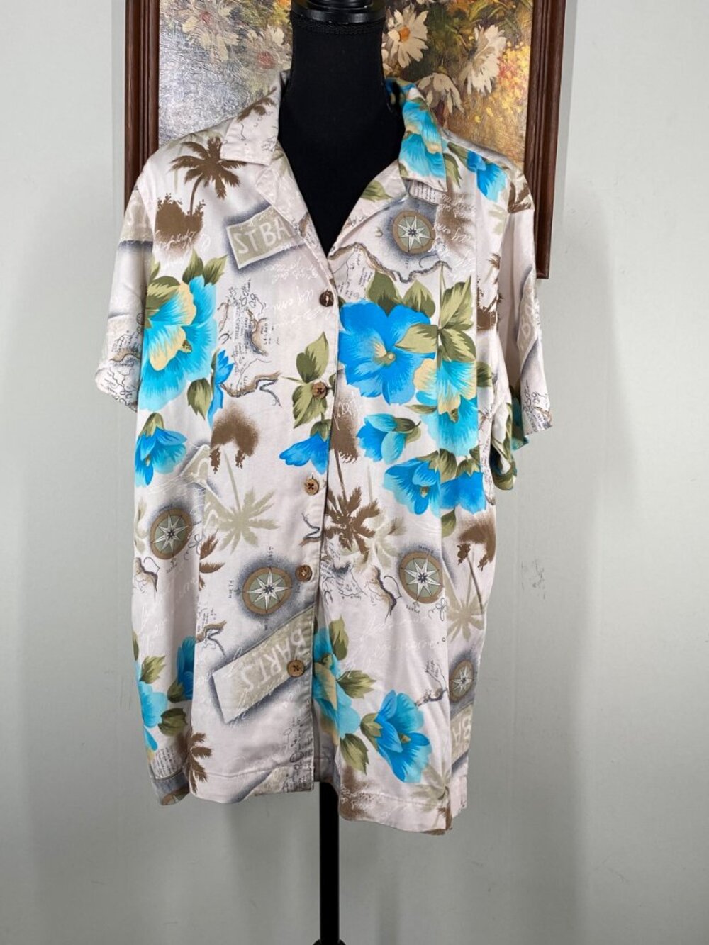 Sunset Cove Hawaiian Shirt Top Women's 2X Multicolor Casual